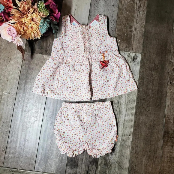 McBaby Garden Party Floral Smocked Baby Girl 6/9 Month Matching Outfit - Picture 1 of 12
